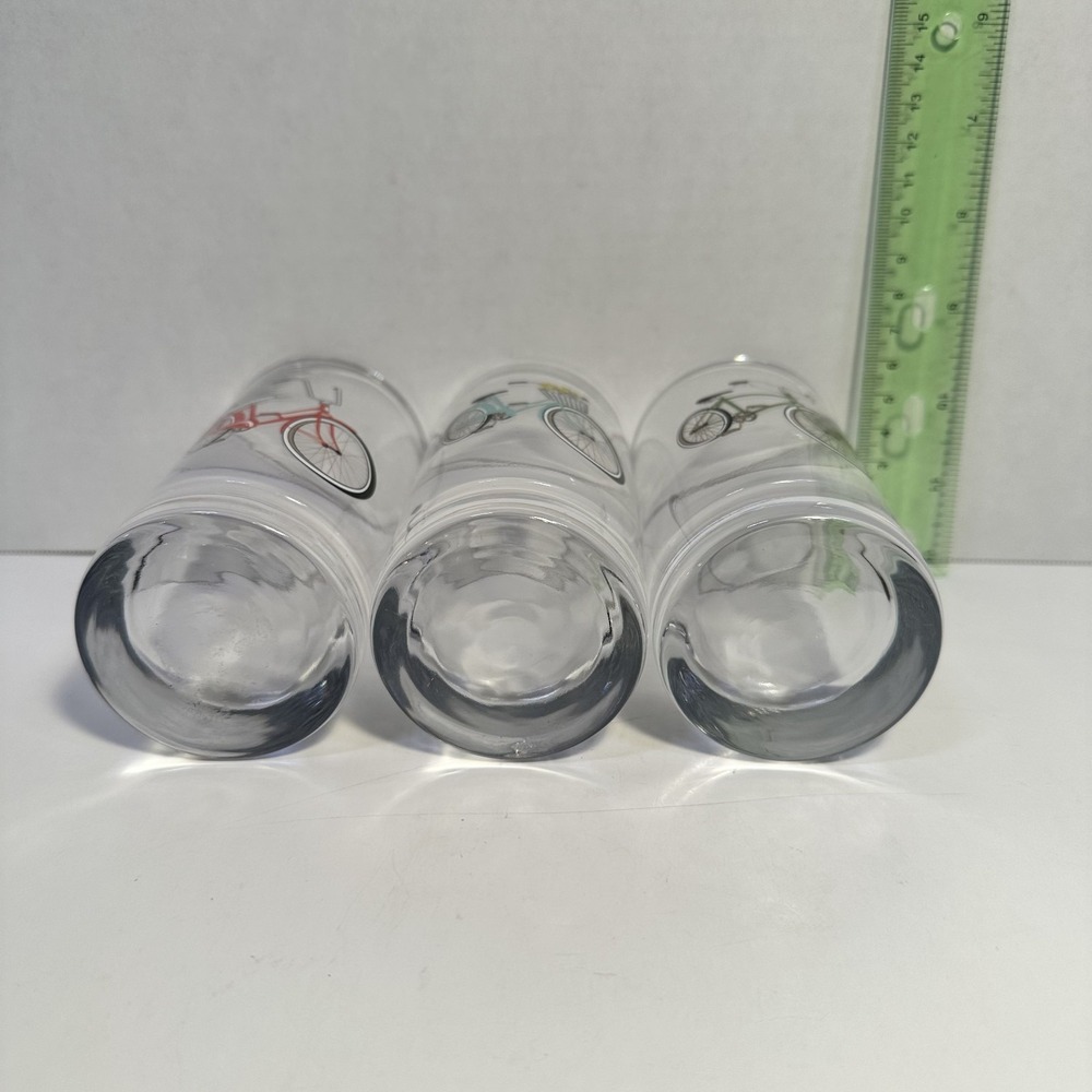 Set of 3 Bicycle Drinking Glasses Clear Tumblers Cycling Bike Designs USA Made - Picture 4 of 4